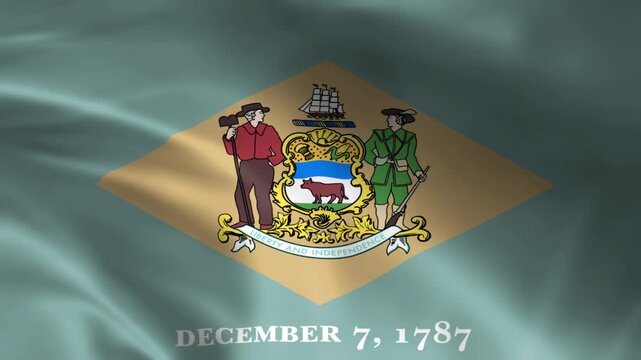 Delaware state flag waving official symbol with diamond emblem and date representing American state pride and history isolated on a clean background