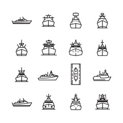 Naklejka premium Set of modern warship outlines on a white background
