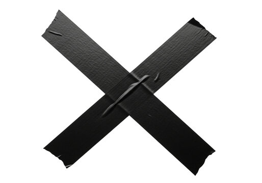 Black duct tape cross or X mark, strips of adhesive gaffer tape. Isolated on transparent background, png