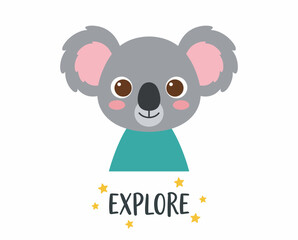 Fototapeta premium A charming illustration of an adorable koala bear with bright features encouraging exploration, embodying playful curiosity and the spirit of adventure.