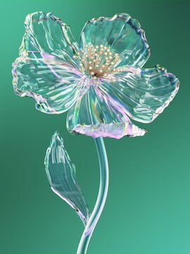 Elegant Glass Flower Against a Gradient Green Background