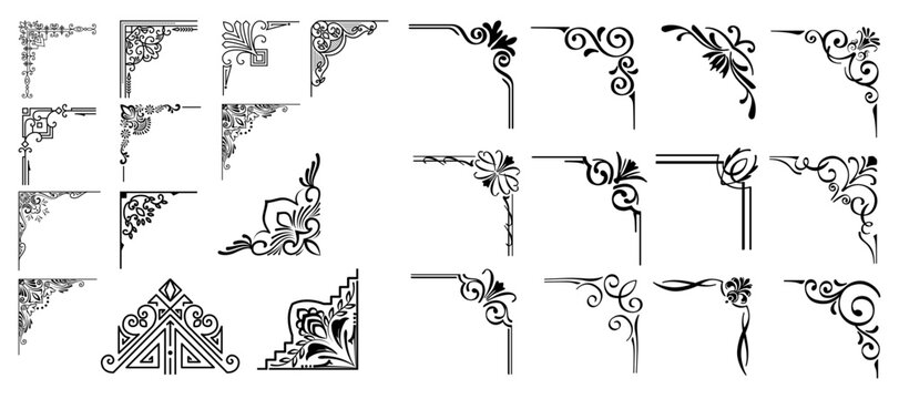 Set of decorative corner elements. Divider ornament, borders, doodle, separators, page dividers, header,vector
