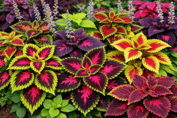 Obraz premium The colorful leaves of Coleus or Plectranthus scutellarioides . Beautiful leaves are popular for planting