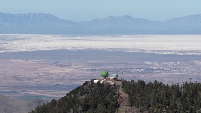 Aerial of White Sands national park and Alamo Peak observatory in Cloudcroft New Mexico in spring