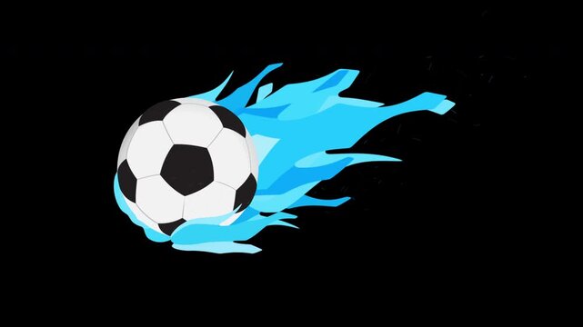 4K 2D animation of blue flame Football ball on alpha background