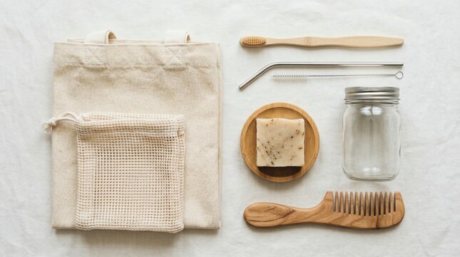Zero Waste Sustainable Lifestyle Kit on White Background