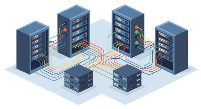 Modern vector illustration of a server rack, conveying stability and data management. Ideal for tech articles, websites, or marketing materials relate