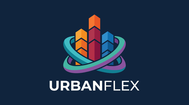 An abstract logo design features intertwined shapes representing skyscrapers, evoking a modern urban landscape with creative and innovative possibilities.
