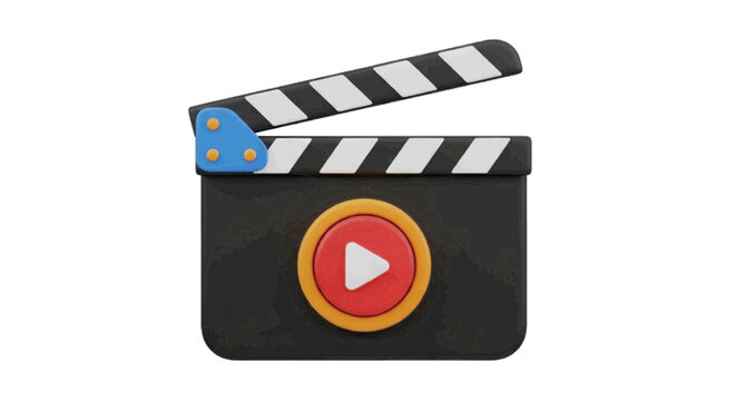 Vector illustration&nbsp;of 3d render of a movie clapperboard with a play button icon on a transparent background