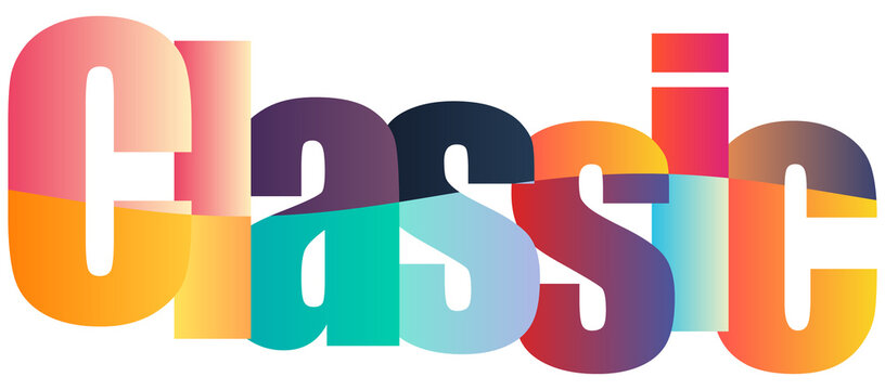 Colorful gradient letters spelling classic design style text graphic