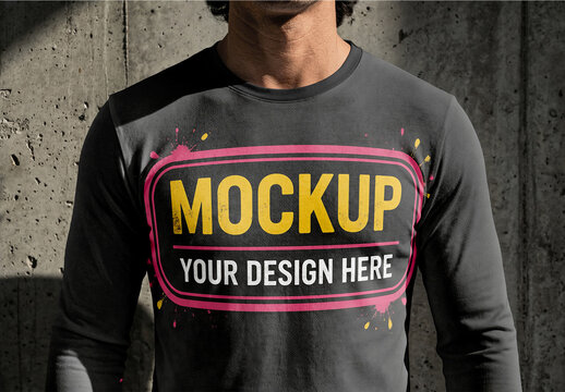 T Shirt Mockup Long Sleeved Jersey In Man
