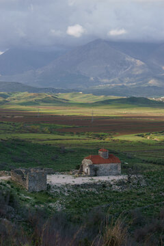 Old building of Holy Monastery of St. Gjergj in beautiful valley, Bregas, Albania