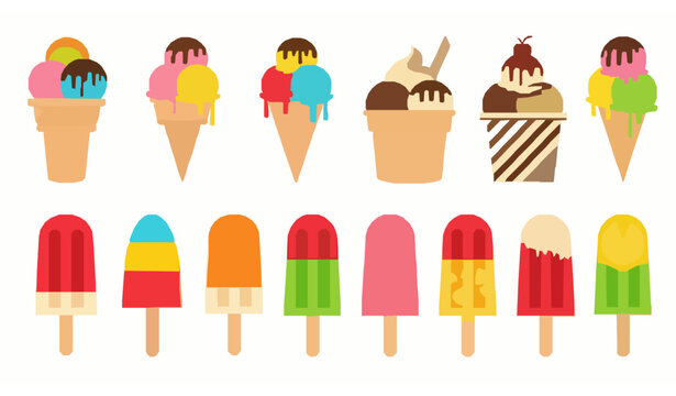 Ice cream and popsicle flat vector clipart set