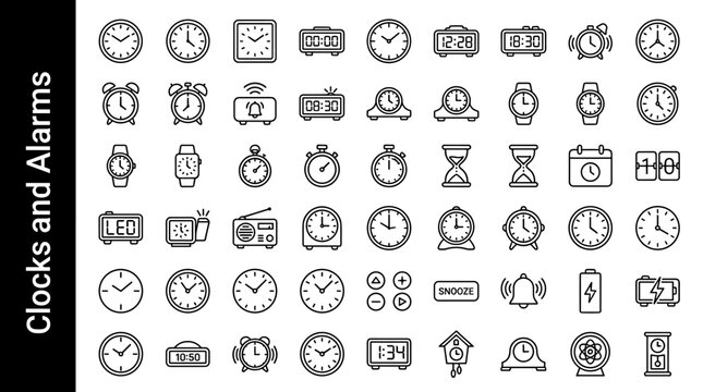 Clocks and alarm devices including wall clock, round clock, square clock, digital clock, analog clock, alarm clock, twin bell