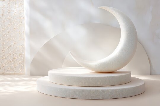 Elegant crescent podium stage in modern islamic decor