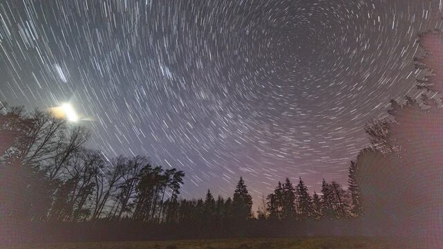 Night time lapse with startails on sky.