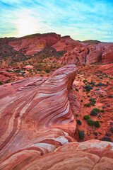 Fire Wave Sandstone Formations and Desert Landscape in Valley of Fire
