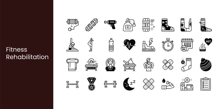 Muscle Recovery and Fitness Rehabilitation Glyph Icon Set