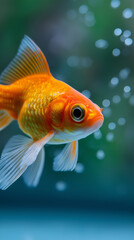 Fototapeta premium Goldfish swimming in aquarium water with soft bokeh background and vivid colors
