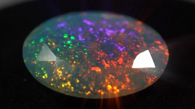Close up of an iridescent opal with vibrant colors and light