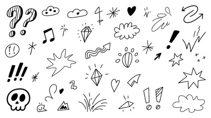 Fototapeta premium Collection of hand-drawn doodle elements and icons isolated on white background