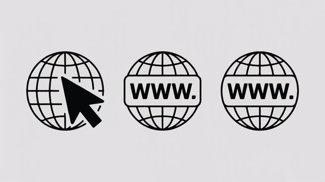 black and white globe icons with web addresses and a cursor  web design elements