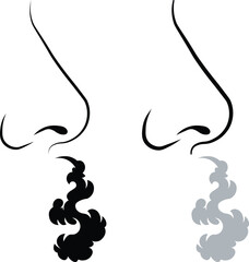 Fototapeta premium Human nose breathing air and smelling aroma clouds vector illustration isolated on white