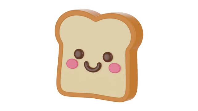 Cartoon slice of bread with a smiley face on white background