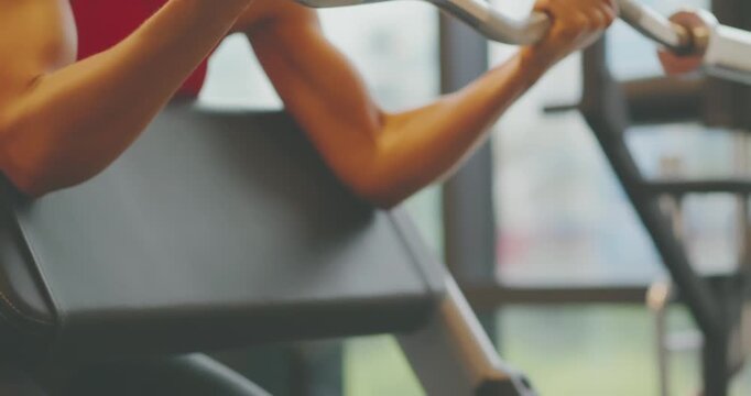 Woman Training on Equipment in Modern Fitness Center