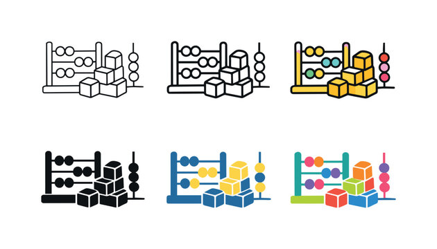 Preschool counting icon depicting stylized abacuses, number blocks, beads, and educational counting toys representing numeracy