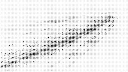 Abstract monochrome pattern of black dots on gray grid background creating dynamic shape and shadowy effect of comet trail. © ColorNest