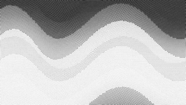 Abstract radial dot pattern creating wavy organic shapes and shadows over textured gray background with modern artistic feel.