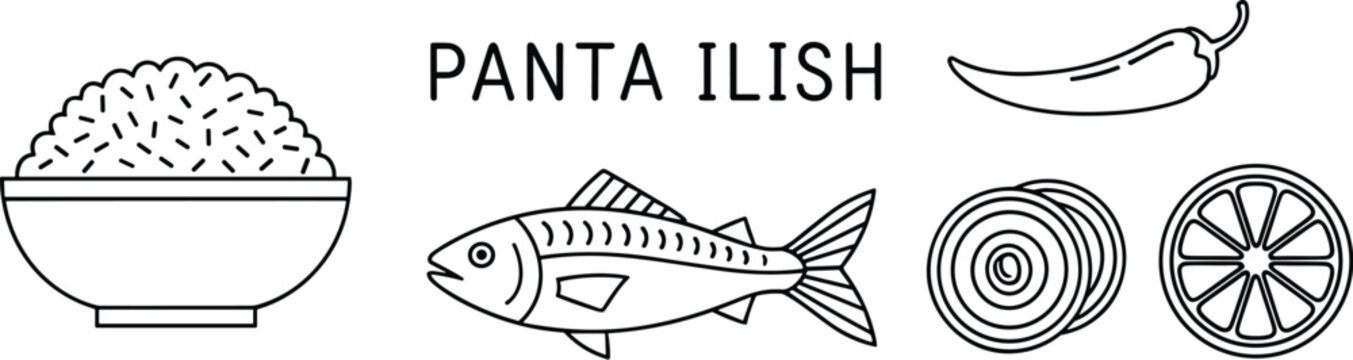 Minimalist Panta Ilish Recipe Illustration Vector Art
