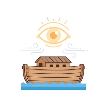 Minimalist Noah's Ark with Divine Eye Flat Vector Illustration