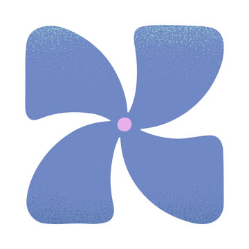 Abstract geometric flower with blue petals.Bold floral shape with soft grain texture.Square botanical element for cards,prints,branding,packaging.
