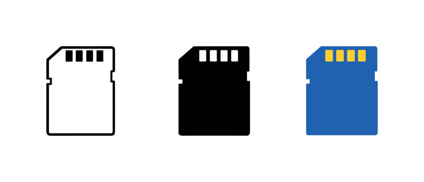 Content archive context conveyed by identical memory cards arranged in a straight horizontal row, same notch corners and card