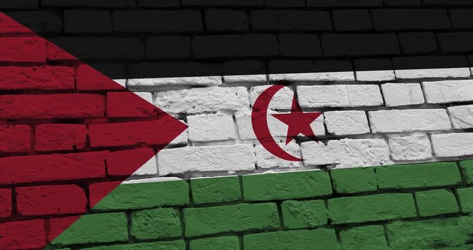 A panning video of a brick wall with the sahrawi republic flag