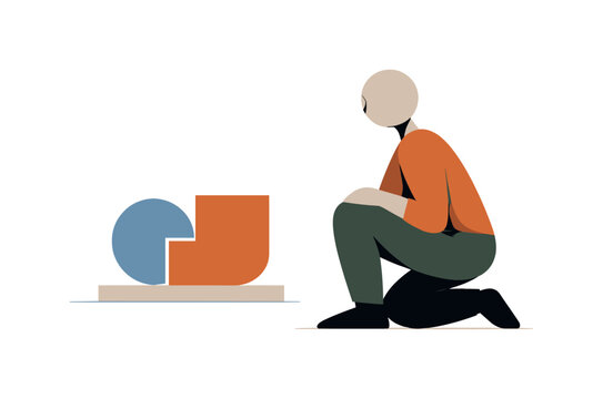 Person pausing as two shapes settle into a clearer relationship, sensing intent becoming more defined. Stylized editorial