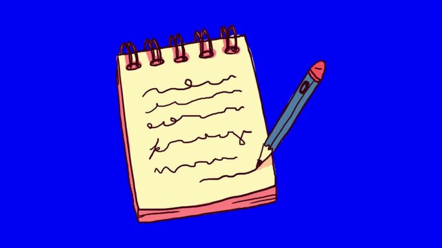 Animated notepad with pen writing on paper