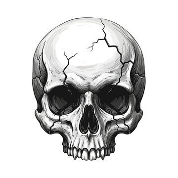 Cracked Human Skull, Front View, Dark, Gothic, Halloween