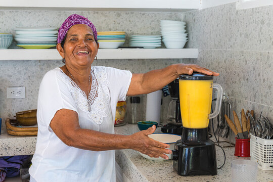 Caribbean tropical drink preparation in kitchen