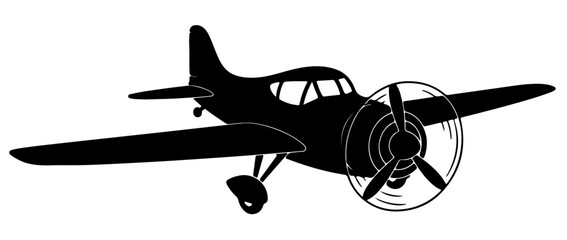 Silhouette of a vintage propeller airplane classic aviation vector graphic for travel and transport themes isolated on white © Irhama Iqbal 