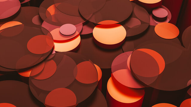 Colorful abstract design features circular shapes and cylinders