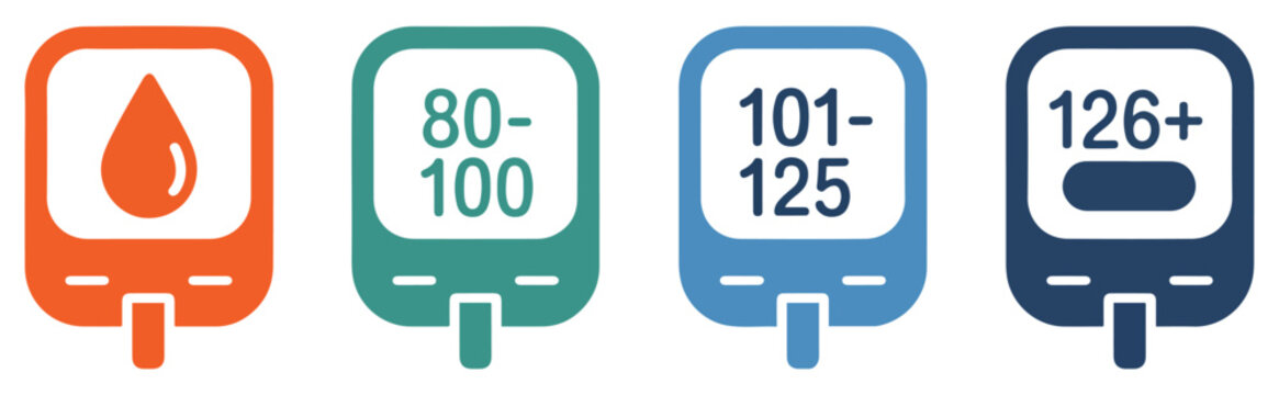 glucometer blood sugar level icon set