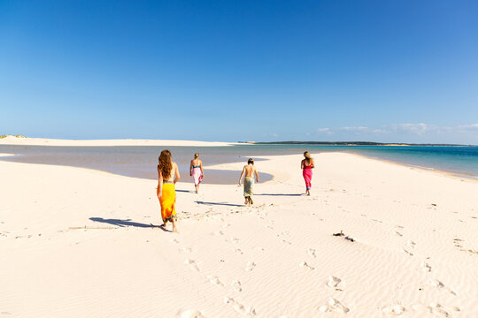 family exploring  Bazaruto island off coast of Vilankulos, Mozambique, Africa