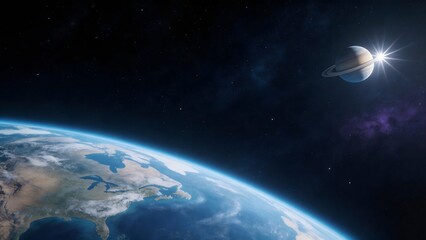 Obraz premium Earth and Saturn in Space