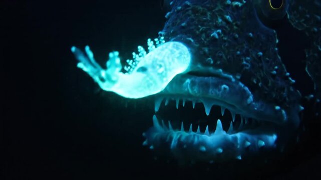 Glow in the dark Anglerfish in a deepsea environment