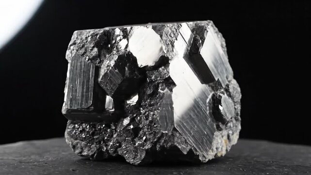 Black Tourmaline Crystal Displayed on Dark Textured Surface