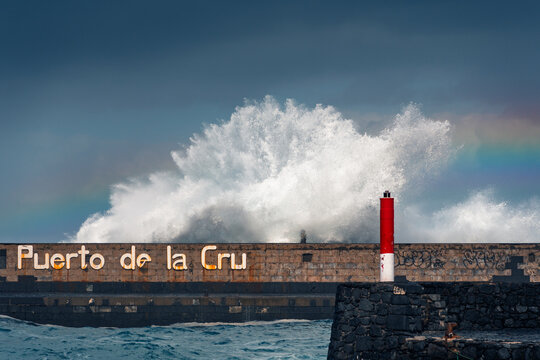 Waves crashing on Puerto de la Cruz in Tenerife winter