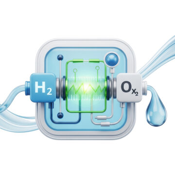 Hydrogen and oxygen fuel cell chemical process diagram isolated on a transparent background